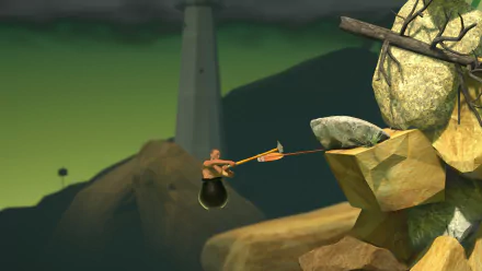 HD desktop wallpaper of Getting Over It with Bennett Foddy featuring the in-game character maneuvering over rocks with a hammer.