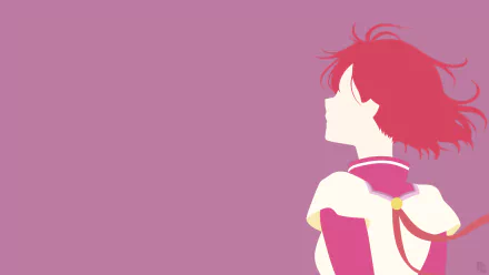 Minimalist anime HD wallpaper of Shirayuki from Snow White with the Red Hair, featuring her red hair and profile against a solid muted purple background.