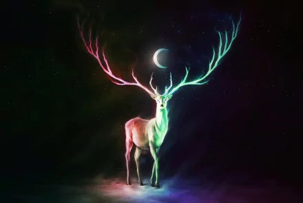 crescent night fantasy deer HD Desktop Wallpaper | Background Image