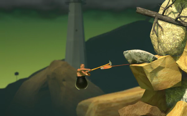 HD desktop wallpaper of Getting Over It with Bennett Foddy featuring the in-game character maneuvering over rocks with a hammer.