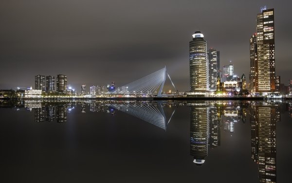 Man Made Rotterdam Cities Netherlands Night Reflection City Building Skyscraper HD Wallpaper | Background Image