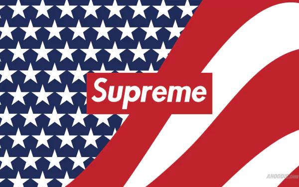 HD desktop wallpaper featuring the Supreme brand logo overlaid on a stylized American flag background.