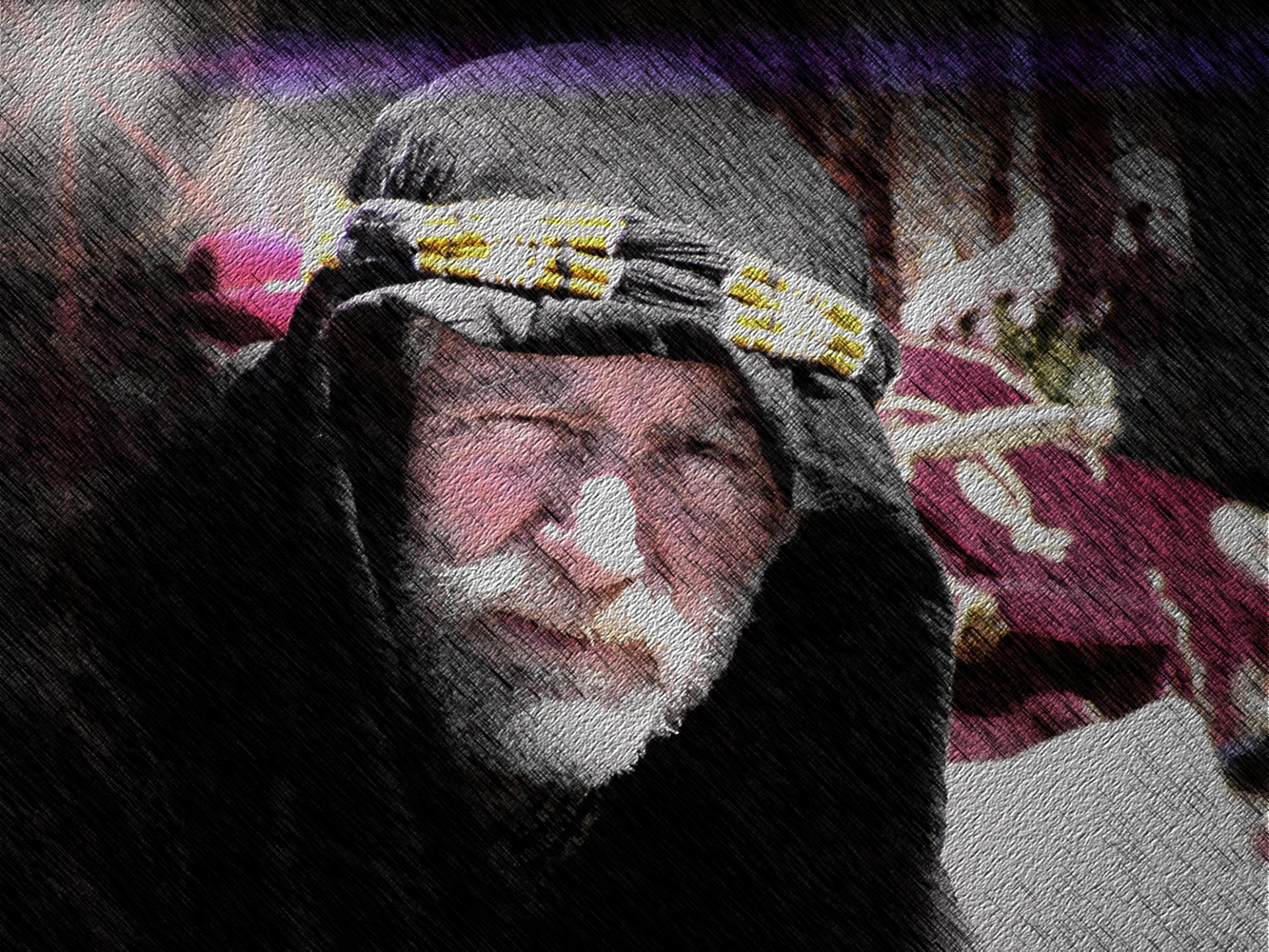 An artistic portrait of an older Arab man, showcasing intricate details and texture, designed as a high-definition desktop wallpaper and background.