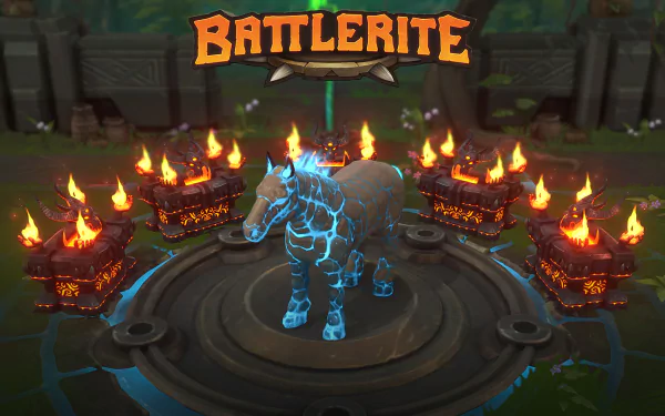 HD desktop wallpaper featuring a spectral horse surrounded by flames with the 'Battlerite' logo above.