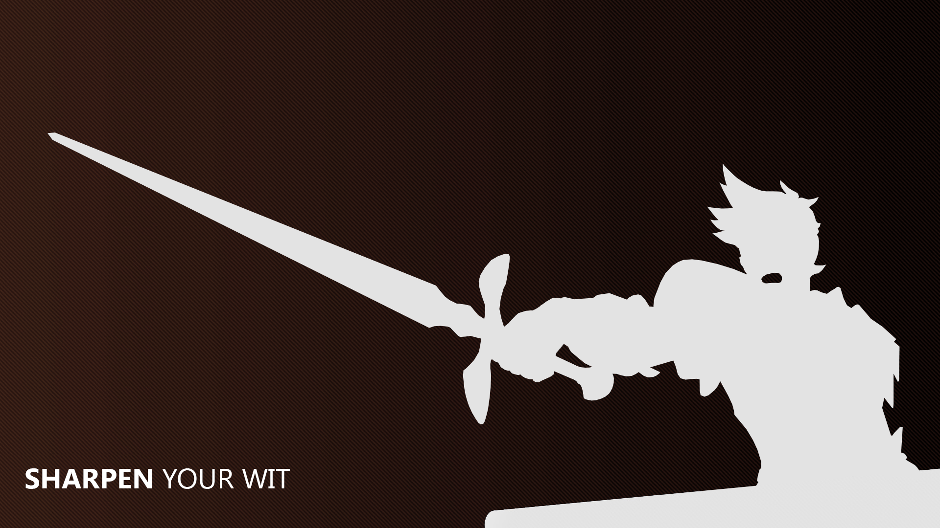 Minimalist HD PC wallpaper featuring a white silhouette of Zacharias Barnham from the video game Phoenix Wright: Ace Attorney wielding a sword on a dark background.