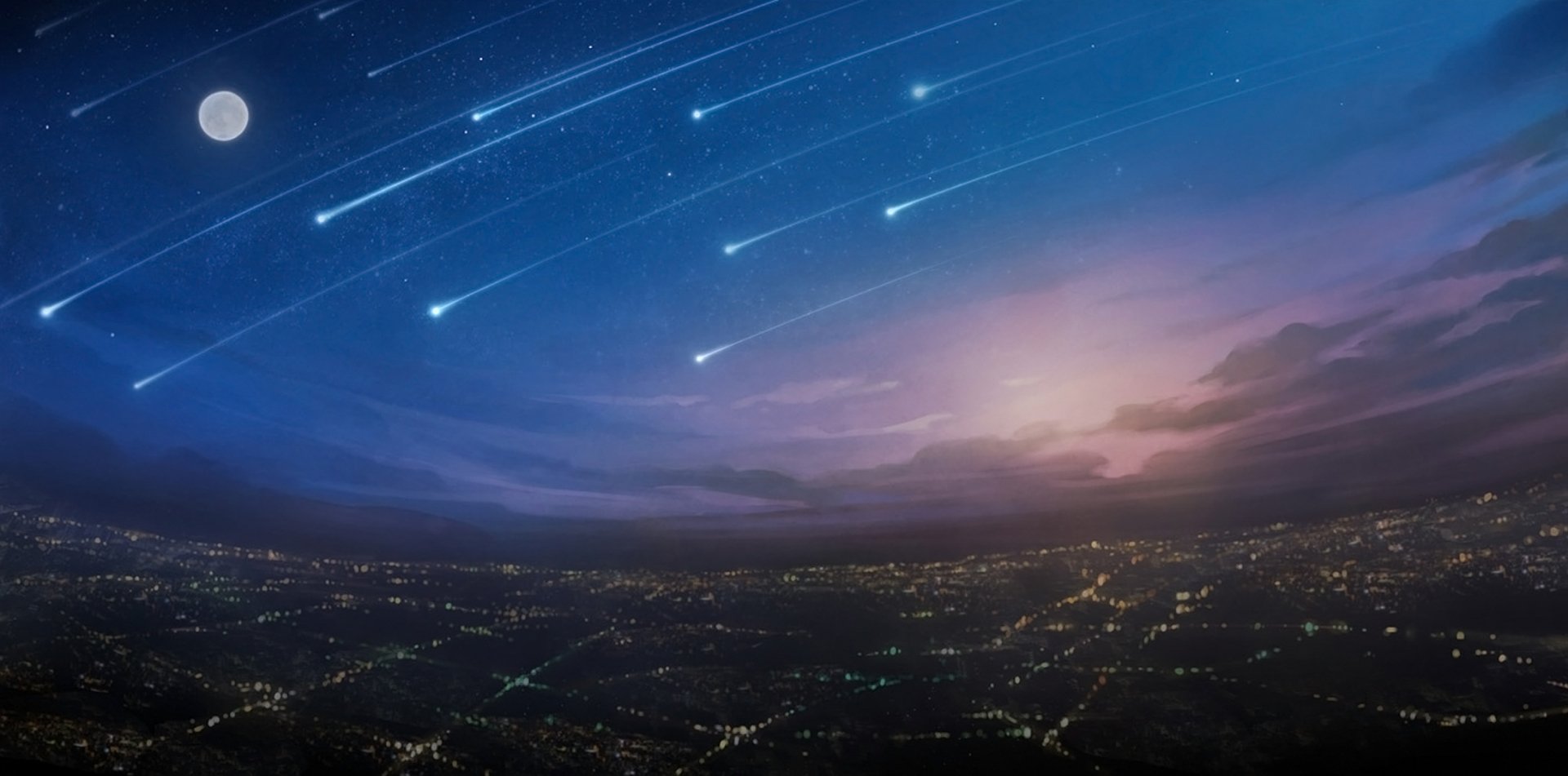 Download Anime Original Shooting Star Moon Sunrise HD Wallpaper by sachi