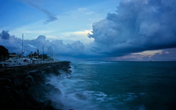 Photography Ocean Coastline Coast Boat Sea Cloud Blue Horizon HD Wallpaper | Background Image
