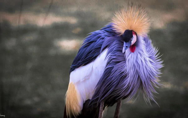 oil painting bird Animal Grey crowned crane Crane (bird) HD Desktop Wallpaper | Background Image