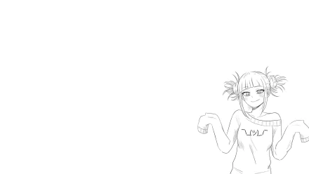 HD PC desktop wallpaper featuring Himiko Toga from the anime My Hero Academia, depicted in a minimalist black-and-white sketch style on a white background.