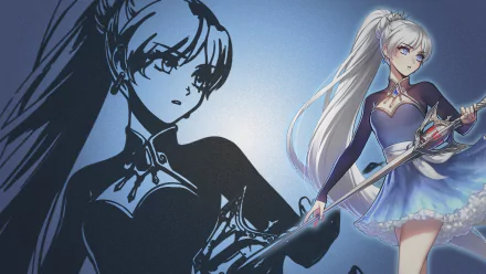 High-definition anime wallpaper featuring a character from RWBY, showcasing a striking design with a dynamic pose and a contrasting shadowed silhouette.