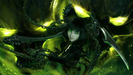 black hair smile green eyes horns glow Dead Master (Black Rock Shooter) Anime Black Rock Shooter HD Desktop Wallpaper | Background Image