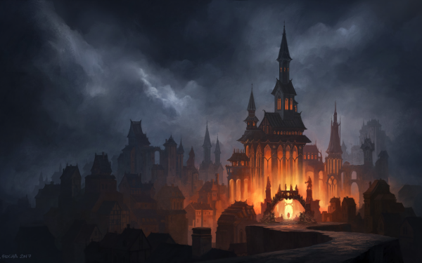 Fantasy Castle Castles Dark Cloud Gothic Fire HD Wallpaper | Background Image