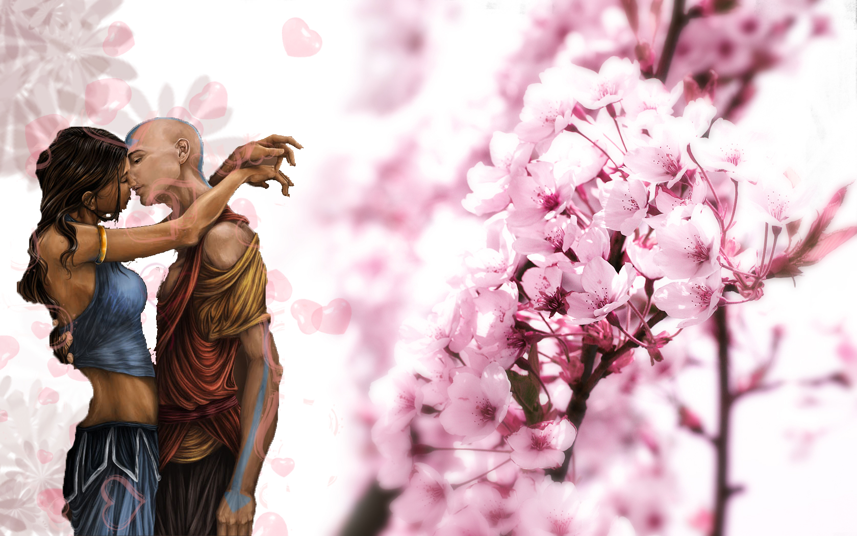 Avatar Love: HD desktop wallpaper featuring Aang and Katara from The Last Airbender.