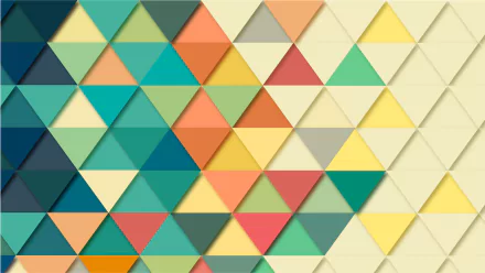 Abstract geometric triangle pattern in vibrant teal, coral, yellow and cream forming a repeating mosaic — 4K Ultra HD PC desktop wallpaper and background.