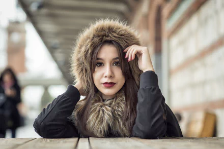 brown eyes brunette lipstick face depth of field woman model HD Desktop Wallpaper | Background Image