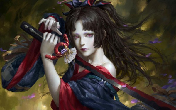 Anime Onmyoji Woman Warrior Sword HD Wallpaper | Background Image