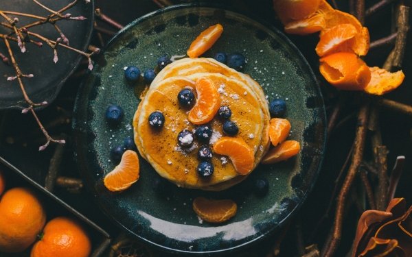Food Pancake Still Life Fruit Blueberry Mandarin HD Wallpaper | Background Image