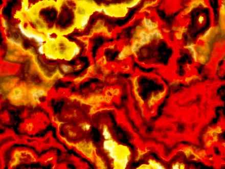 Abstract red HD PC desktop wallpaper and background with molten, marbled swirls of crimson, black and glowing yellow‑orange textures.