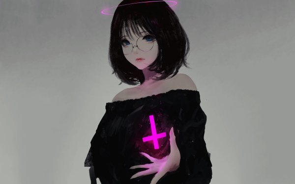 Anime Original Glasses Short Hair Blue Eyes Black Hair Cross HD Wallpaper | Background Image