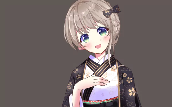 Anime-style character with green eyes wearing traditional Japanese clothes, presented in 4K Ultra HD quality as a PC desktop wallpaper and background.
