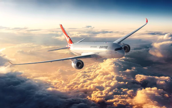 A stunning HD wallpaper featuring an Airbus passenger plane soaring through a vibrant sky filled with clouds, capturing a serene moment in flight.