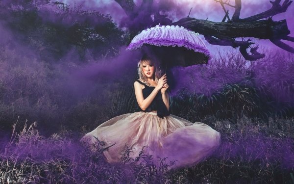 Women Asian Model Umbrella Smoke Purple HD Wallpaper | Background Image