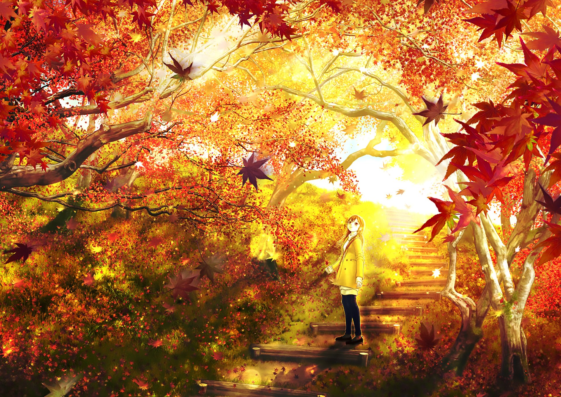 Download Fall Leaf Anime Original HD Wallpaper by Kupe