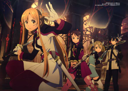 4K Ultra HD PC desktop wallpaper from Sword Art Online Movie: Ordinal Scale — Asuna and fellow players ready their swords in a dramatic, torchlit urban battle scene.