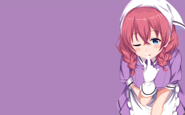4K Ultra HD anime wallpaper featuring Miu Amano from Blend S with winking expression and finger near lips against a solid lavender background.