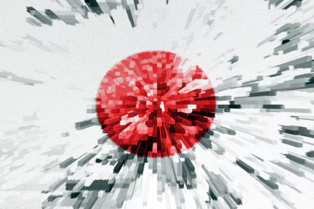 A vibrant HD wallpaper featuring a stylized depiction of the Japanese flag, showcasing a red circle on a white background, enhanced with dynamic, abstract visual effects.