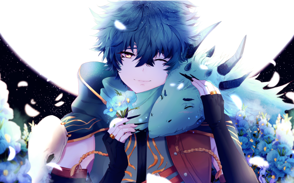 Anime Original Dragon Flower Blue Hair HD Wallpaper | Background Image