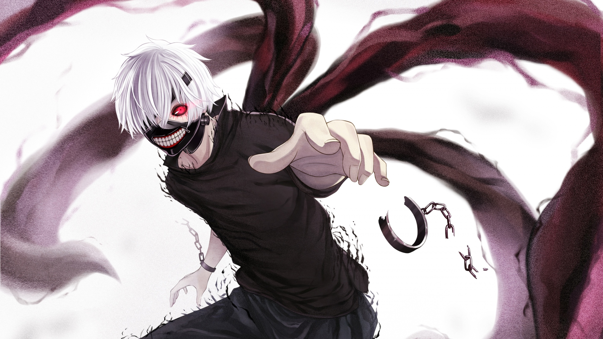 4K, Kaneki Ken, white hair, red, anime, fan art, mask, Tokyo Ghoul, HD  Wallpaper