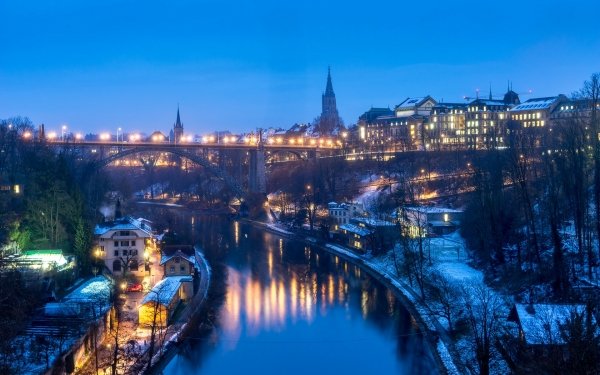 Man Made Lucerne Towns Switzerland Town Night River Bridge HD Wallpaper | Background Image