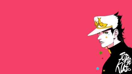 HD PC desktop wallpaper featuring Jotaro Kujo from the anime JoJo's Bizarre Adventure against a vibrant pink background.