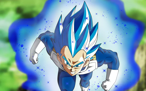 Vegeta in Super Saiyan Blue Evolved form from Dragon Ball Super, captured in dynamic 4K Ultra HD anime style for PC desktop background.