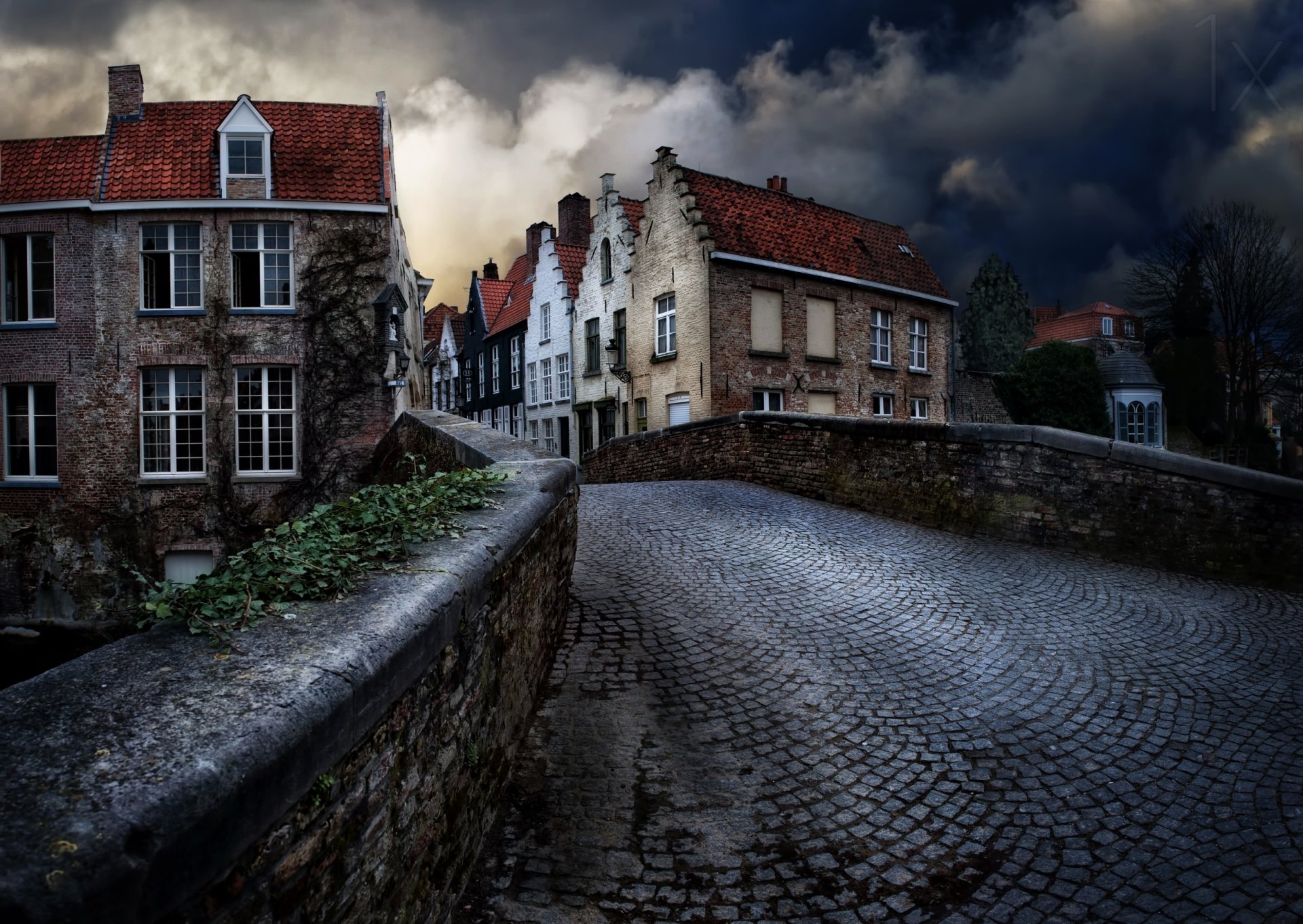 Download Belgium Bruges House Stone Bridge Cobblestone Street Man Made Village HD Wallpaper