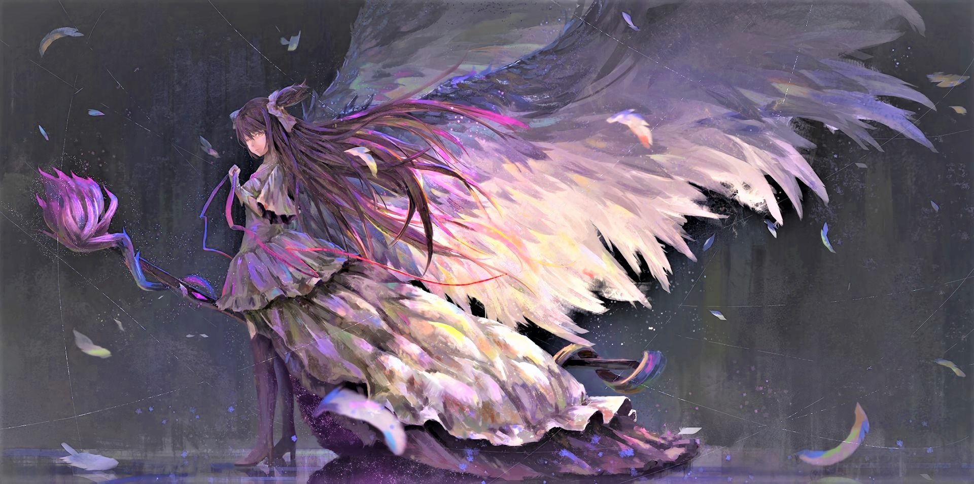 Download Long Hair Feather Dress Wings Anime Puella Magi Madoka Magica Hd Wallpaper