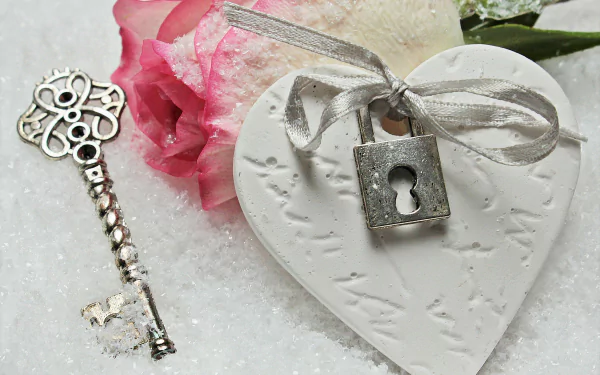 pink rose key lock heart holiday Valentine's Day HD Desktop Wallpaper | Background Image