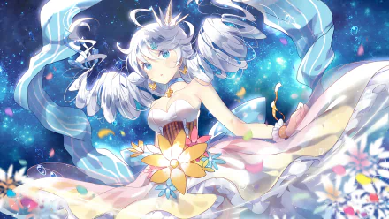 Anime HD desktop wallpaper featuring Kiana Kaslana from Benghuai Xueyuan, depicted in a vibrant and dynamic scene with a colorful dress and detailed background.