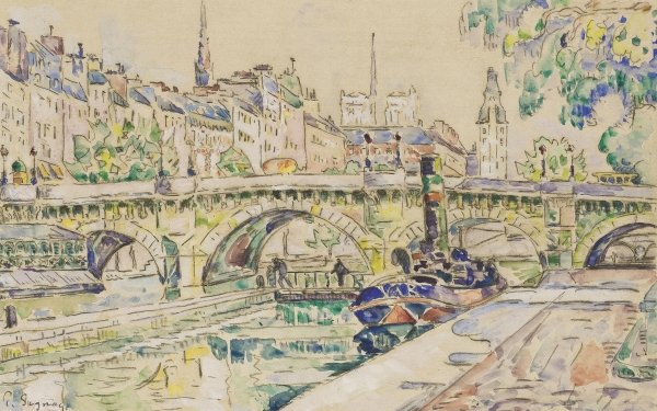 Artistic Watercolor Painting City Paris Canal Bridge Boat HD Wallpaper | Background Image