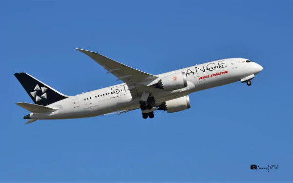HD desktop wallpaper of a Boeing 787 Dreamliner passenger plane in flight against a clear blue sky, showcasing the aircraft's sleek design and livery.