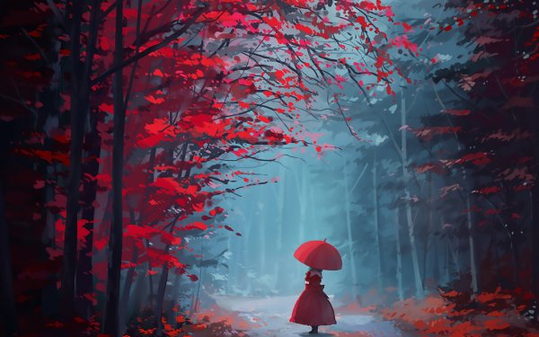 Anime Touhou Hina Kagiyama Paraguas Red Dress Hoja Fondo de pantalla HD | Fondo de Escritorio