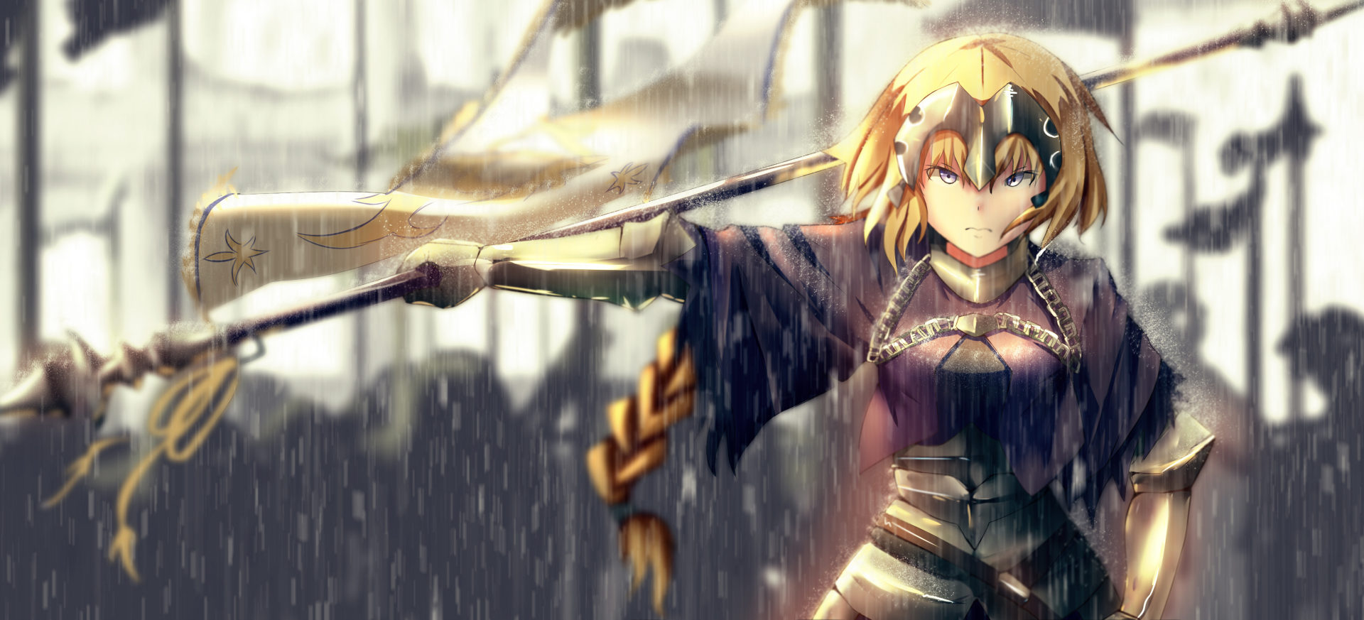 Download Rain Long Hair Purple Eyes Blonde Armor Flag Jeanne D Arc Fate Series Ruler Fate