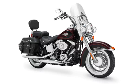 Harley-Davidson Heritage Softail Classic motorcycle in black and red, showcased on a clean white background as an HD PC desktop wallpaper and background.