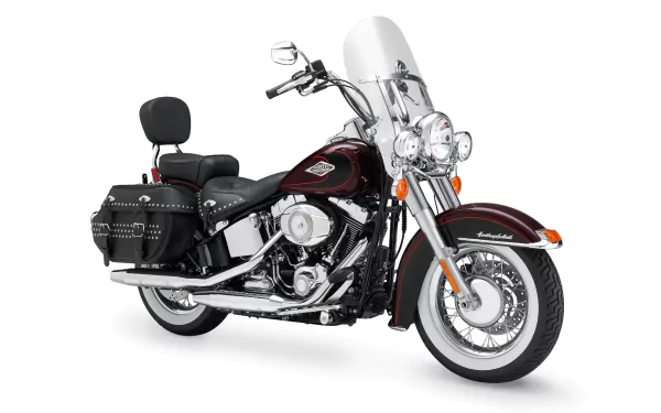 Harley-Davidson Heritage Softail Classic motorcycle in black and red, showcased on a clean white background as an HD PC desktop wallpaper and background.
