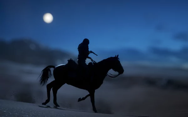 Silhouetted World War I soldier on horseback under a moonlit sky — Battlefield 1 video game 2K Quad HD PC desktop wallpaper/background.