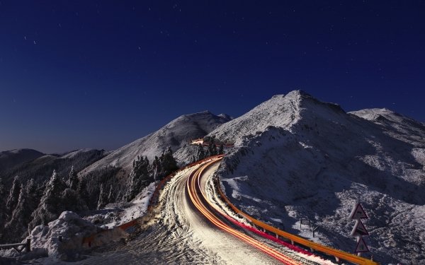Photography Time-lapse Nature Winter Road Snow Mountain HD Wallpaper | Background Image
