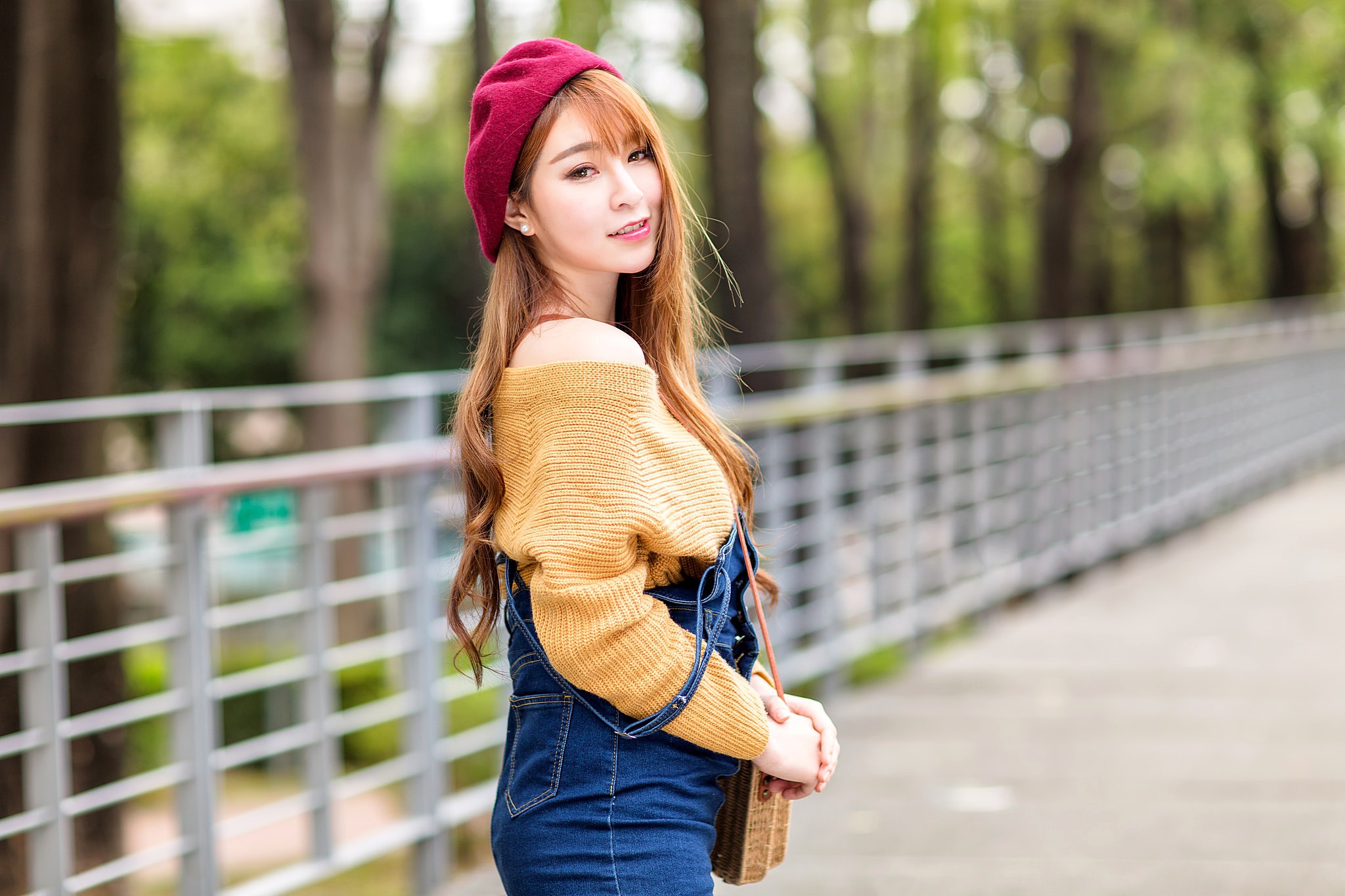 Download Smile Redhead Long Hair Hat Depth Of Field Model Woman Asian ...