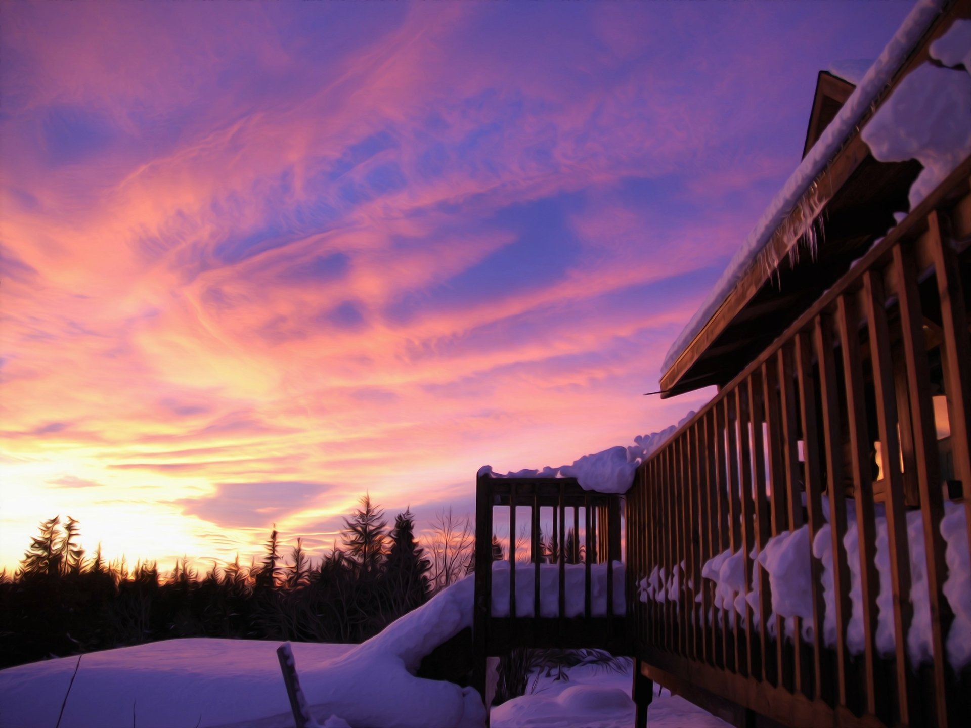 Download Snow Wood Cabin Sky Sunset Photography Winter HD Wallpaper