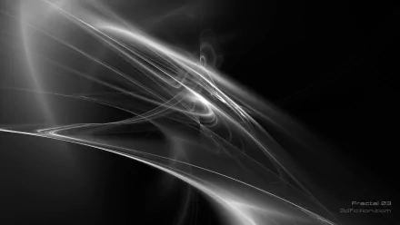Black & white abstract fractal of luminous sweeping curves and sharp angles on deep negative space — 4K Ultra HD PC desktop wallpaper.